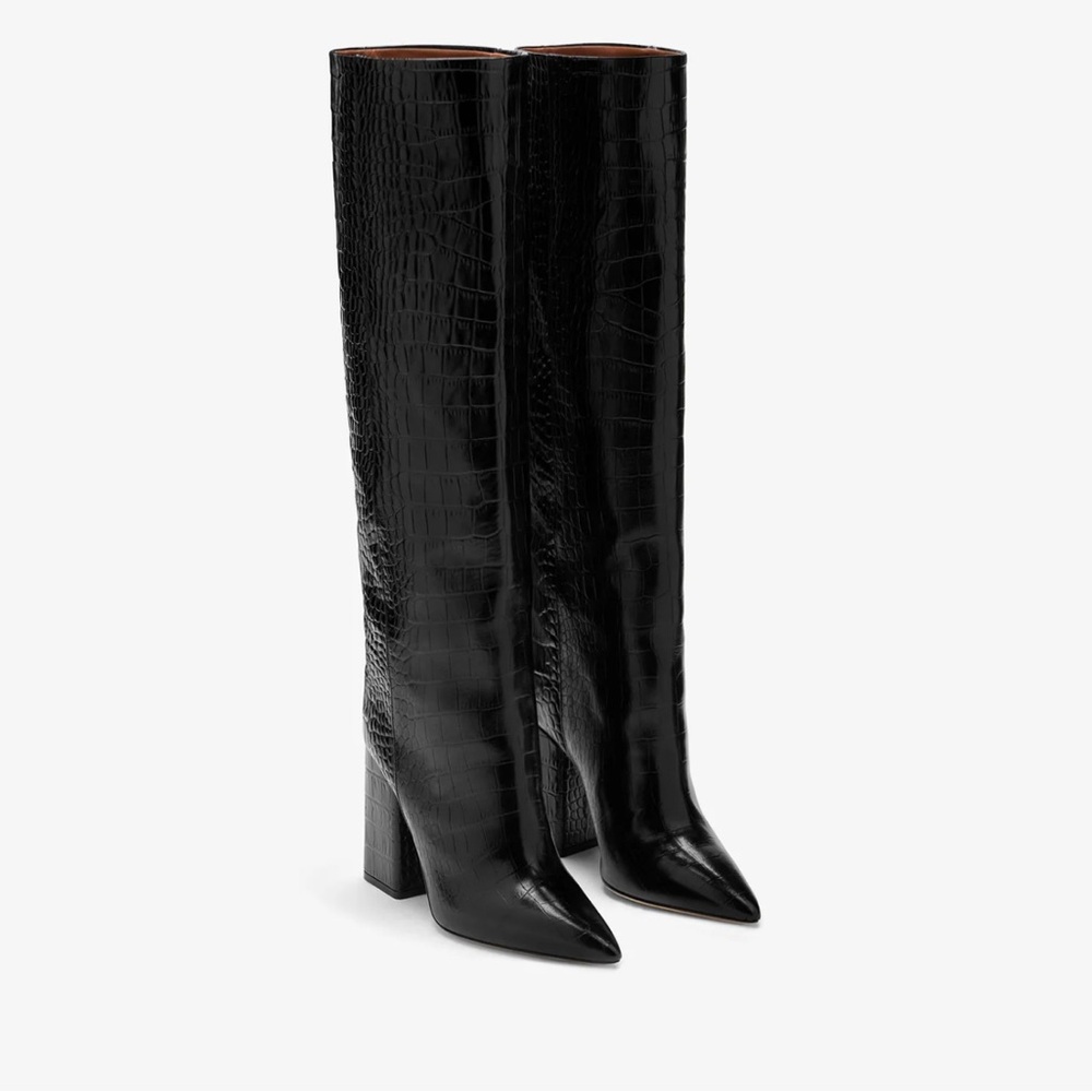 Paris Texas anja Croco block heel knee boots